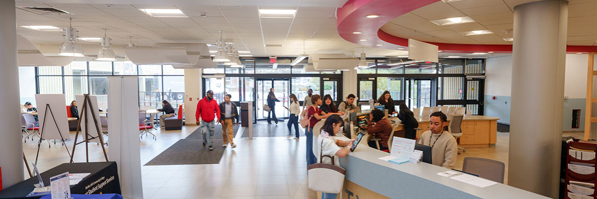Student Central. The front lobby of the B Building.