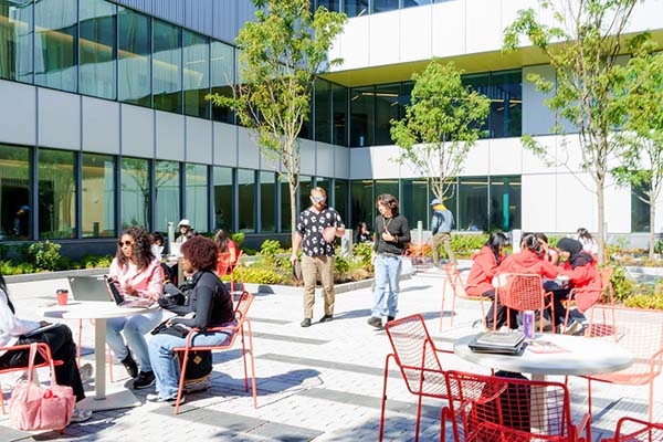 Students outside in the BHCC courtyard