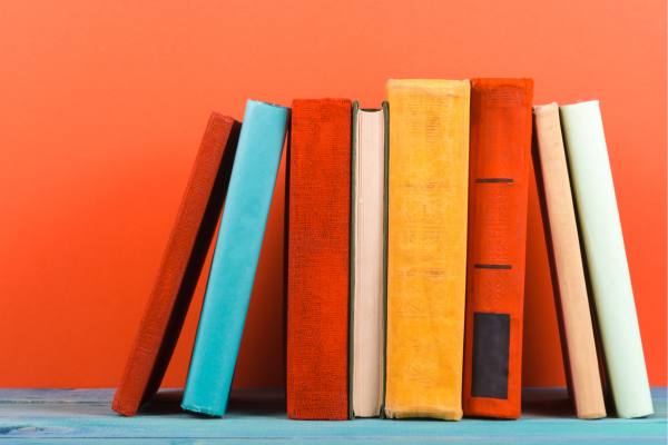 stack of colorful books
