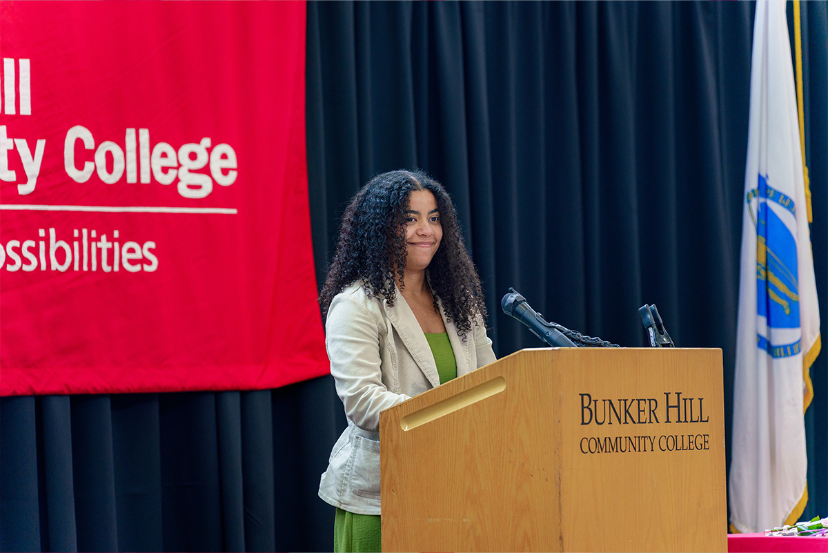 student speaker at podium