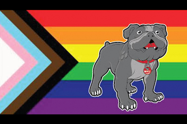 Pride flag with the BHCC Bulldog