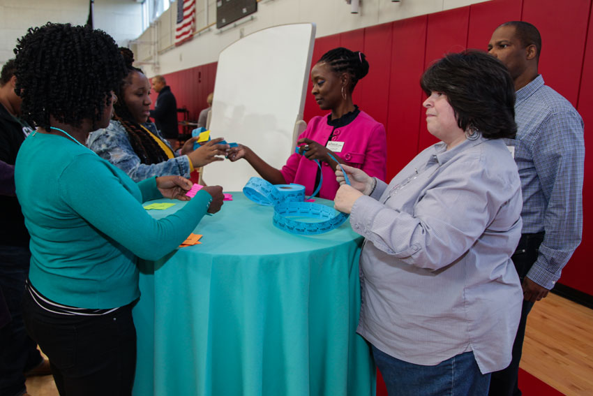 BHCC employees being greeted at the Fall Retreat