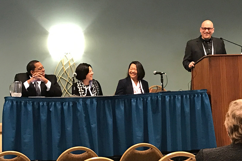 Pam Eddinger speaking on a panel