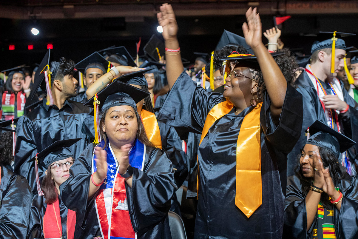 students celebrating at commencement