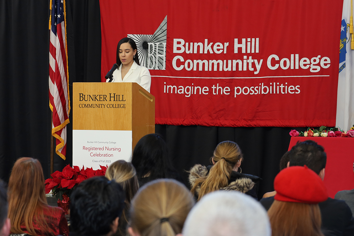 student speaking at the Nursing celebration