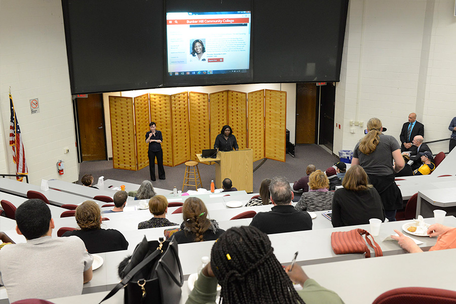 Shoshana Johnson speaking to audience at the Veterans Day Event