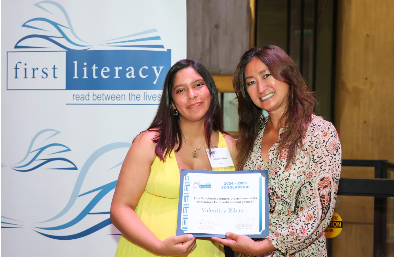 Valentina Ribas, left, with Trinh Nguyen, Chief of Worker Empowerment for the Office of Mayor Michelle Wu