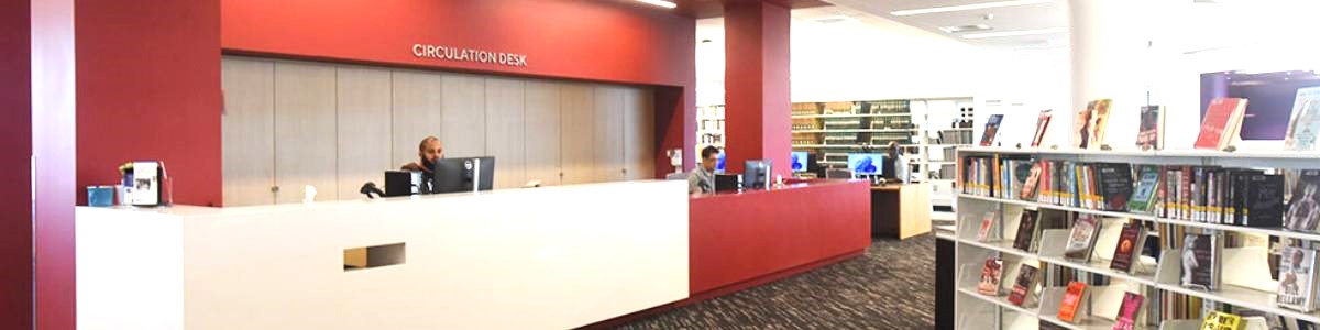 a library Library course reserve desk