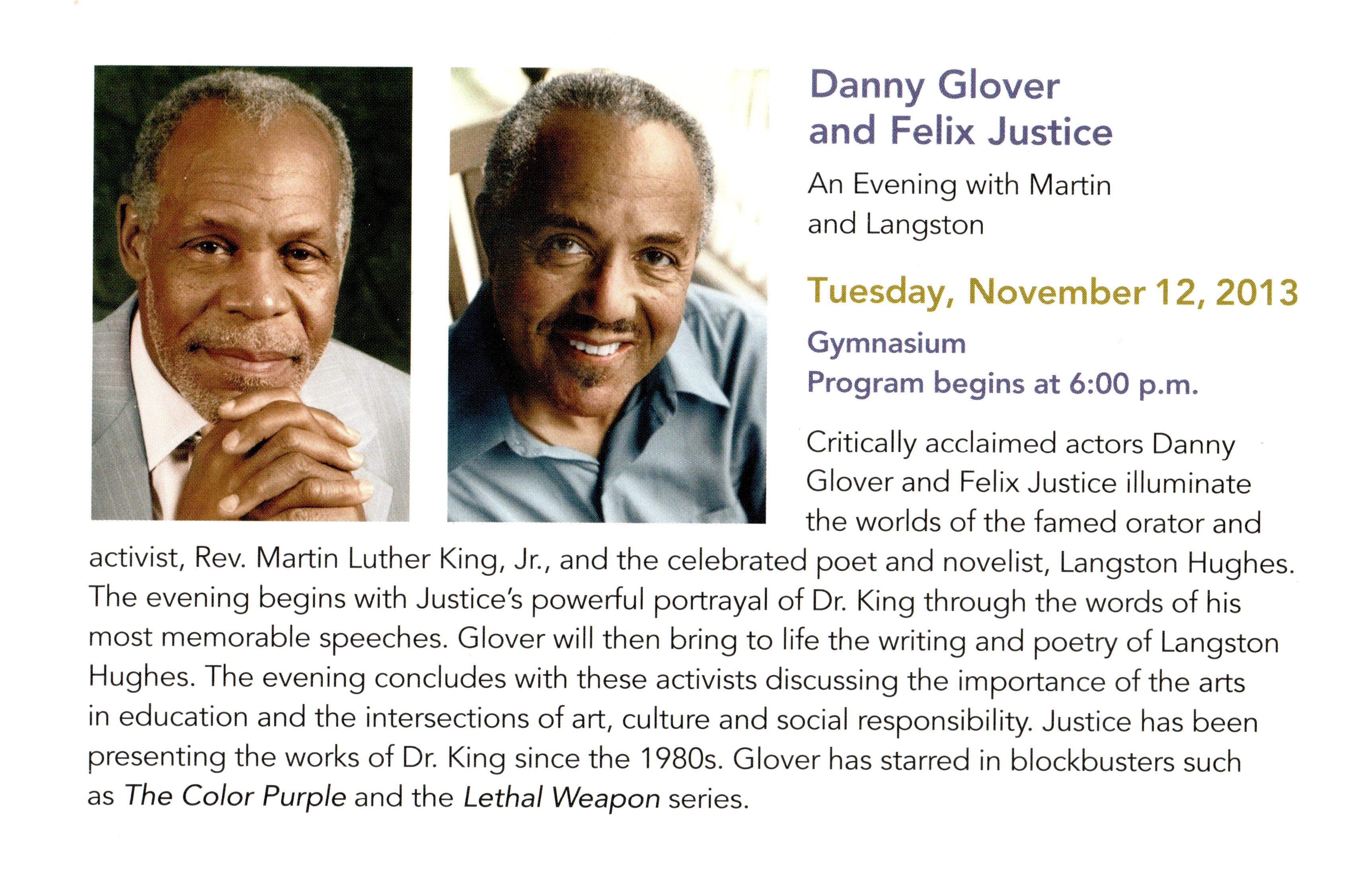 Glover_Justice13.jpg - Danny Glover and Felix Justice November 12, 2013 Compelling Conversations event flyer