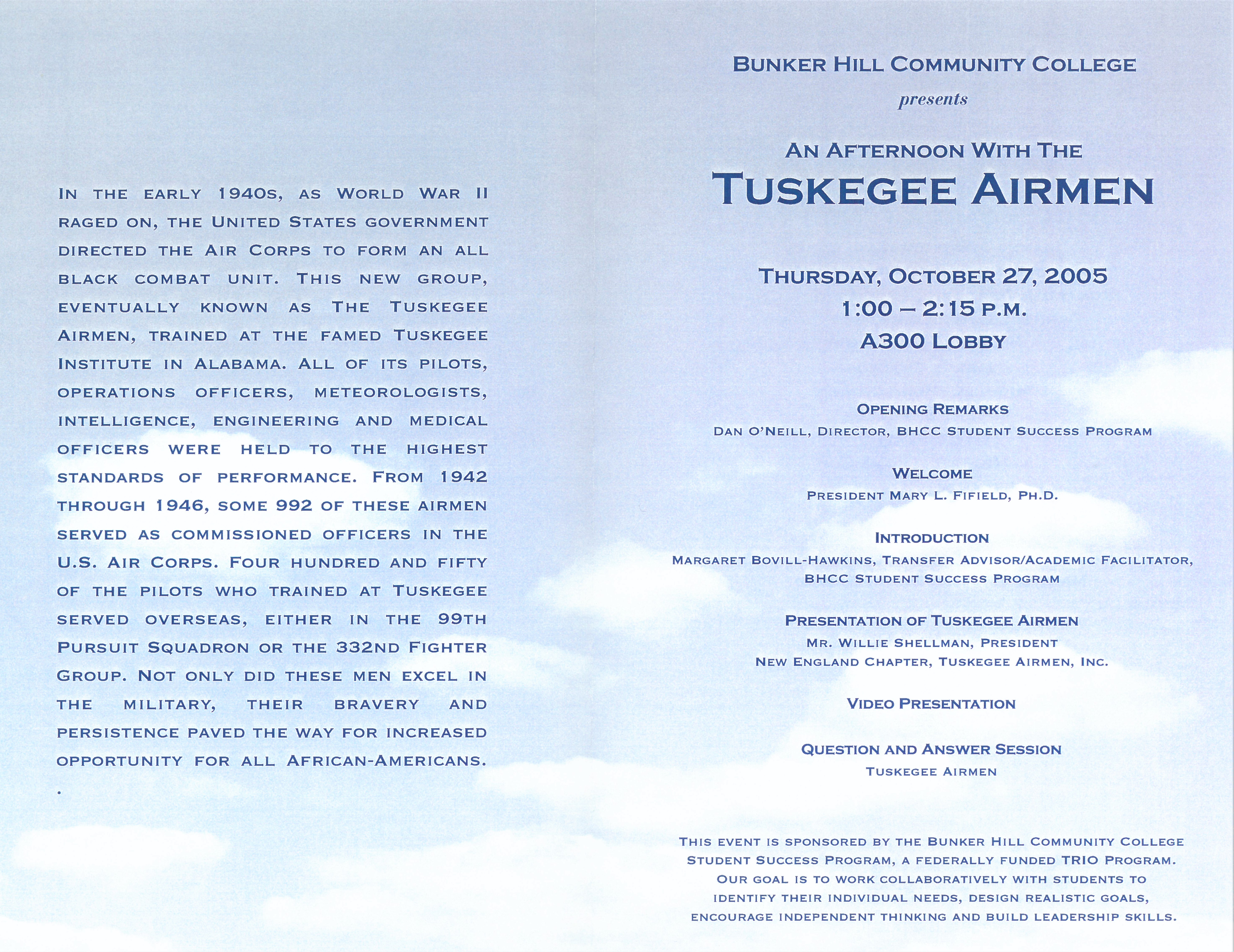 Tuskegee_Airmen05.jpg - October 27, 2005 event flyer for An Afternoon with the Tuskegee Airmen