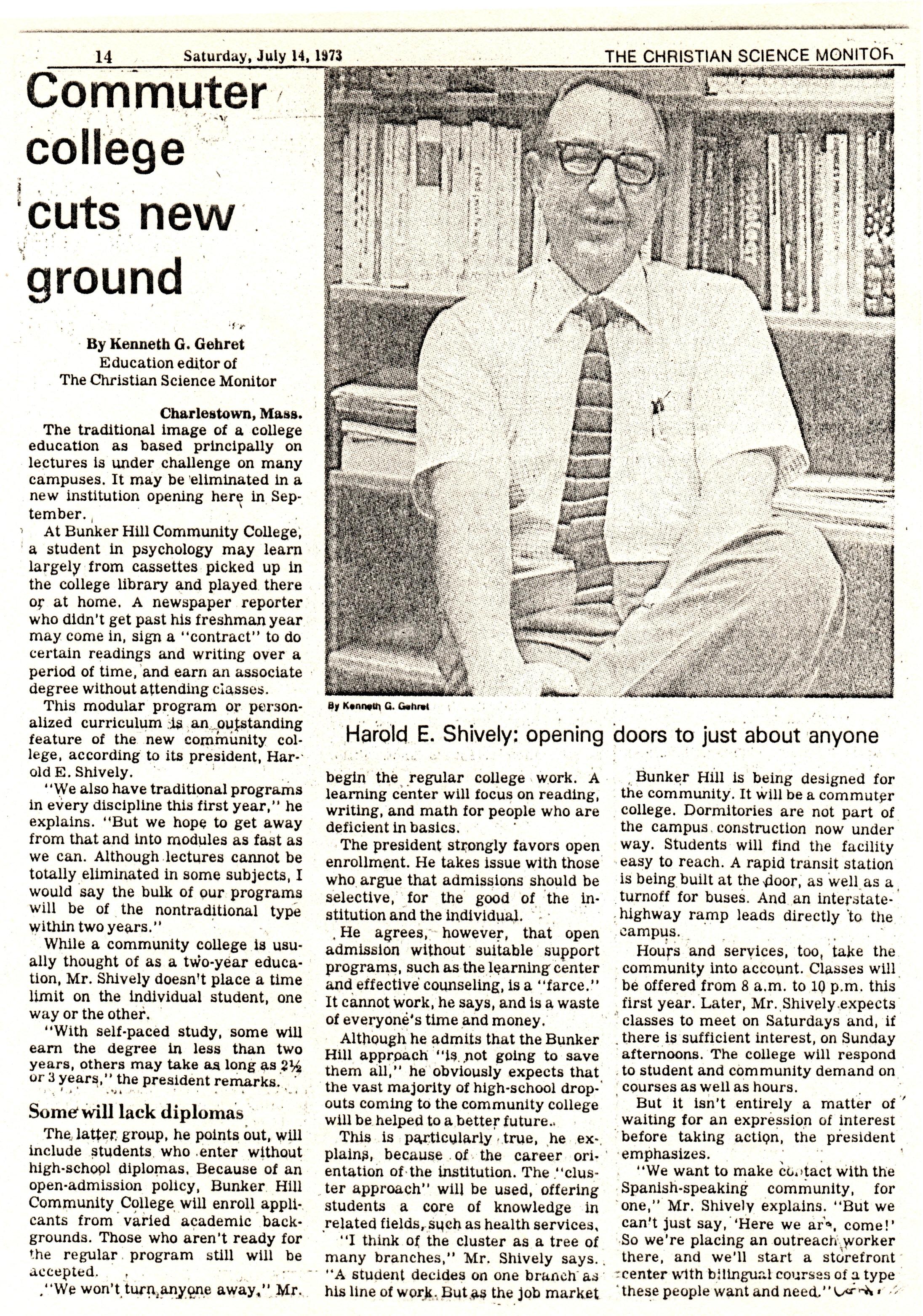 Shively 1973 College New Ground Article