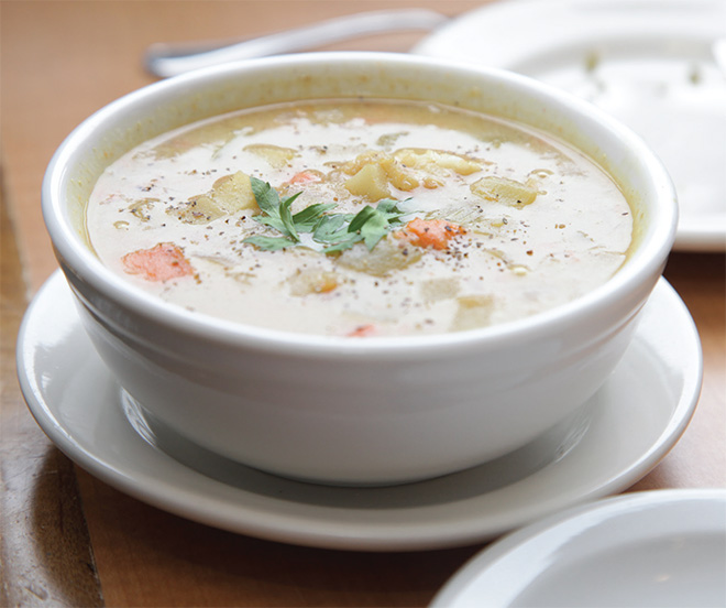 A bowl of Mulligatawny, a spicy Indian soup.