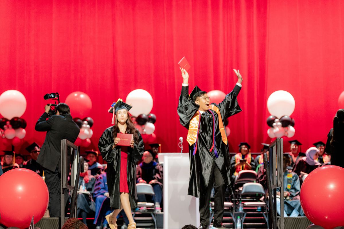 student on stage