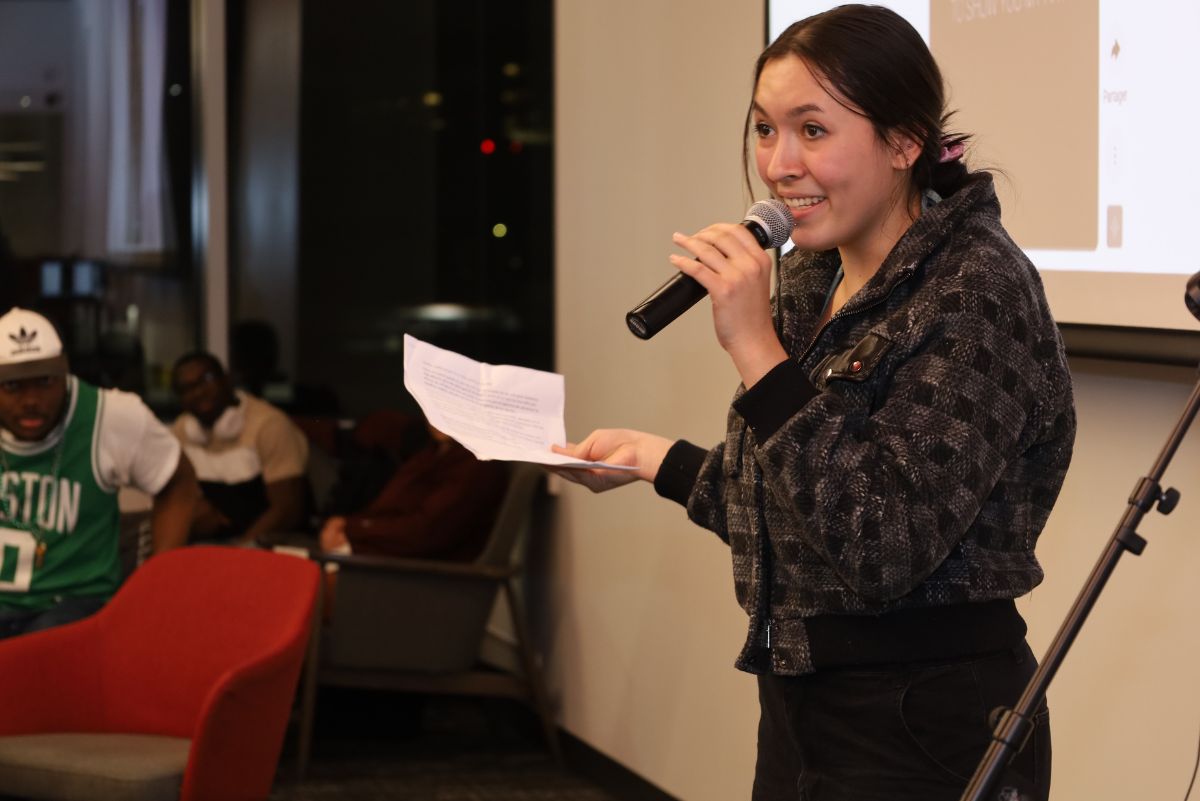 Student speaking at event