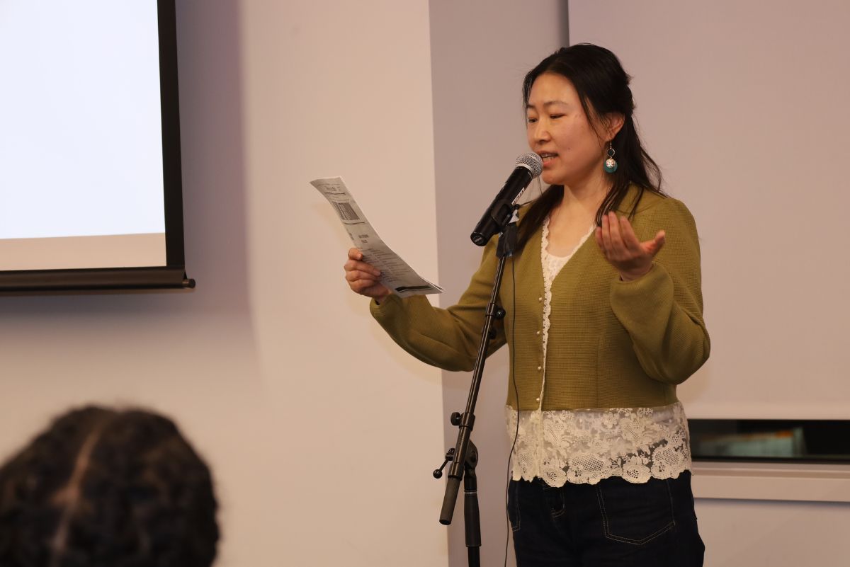 Student speaking at event